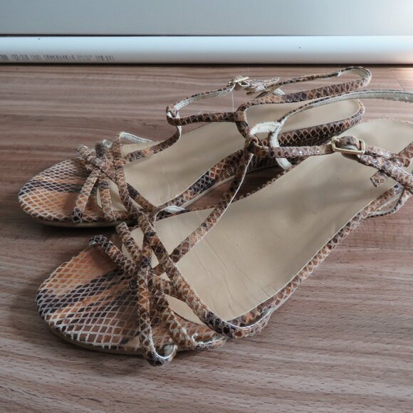 STUART WEITZMAN Leather Snakeskin Strappy Low Wedge Sandals Quiet Luxury US 8 - Picture 2 of 15